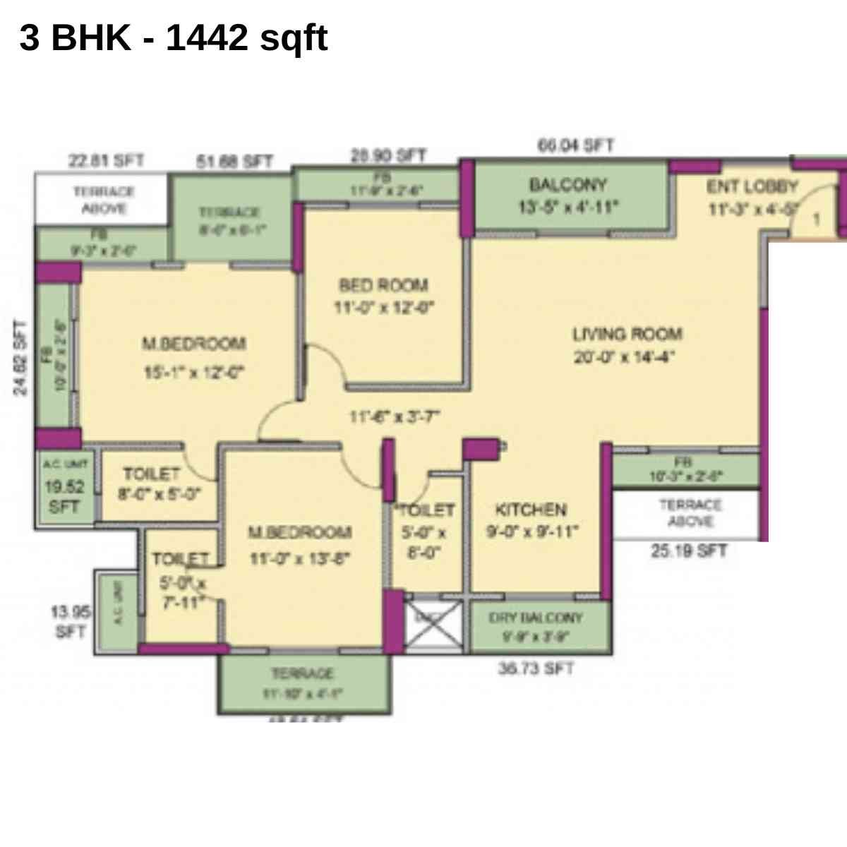 Newa-Bhakti-Park-Floor-Plan-A-B-Wing-Even-3-BHK-1442-sqft